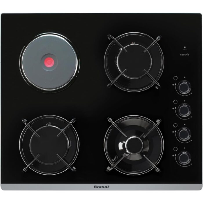 Brandt BPG6413BM 4 foyers Gaz & Électrique 6200W Plaque de Cuisson